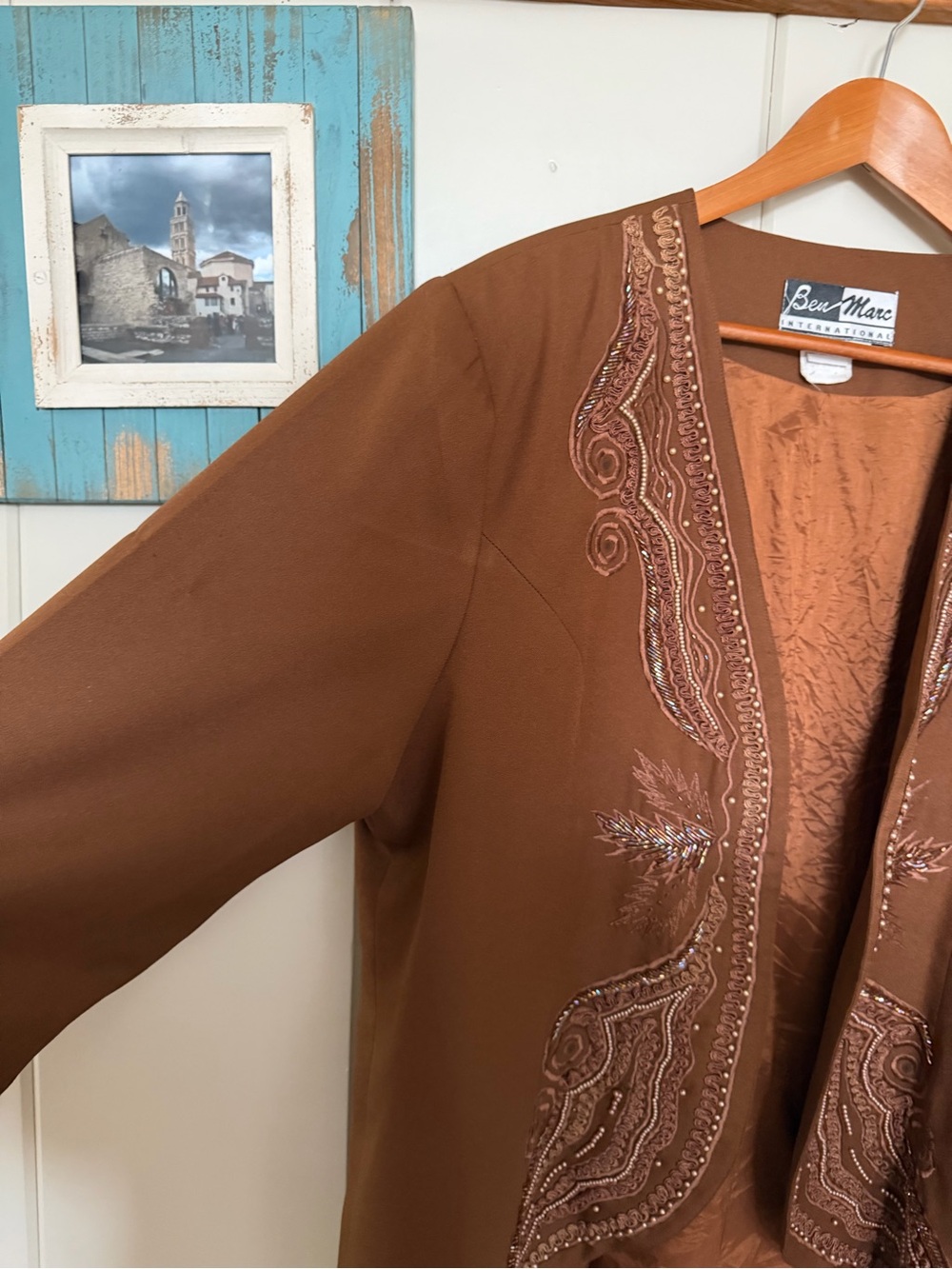 Brown Embroidered Open Front Jacket - Picture 4 of 10